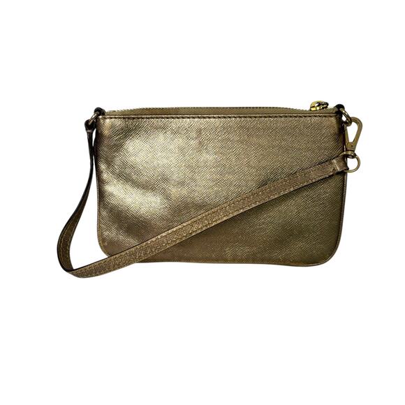 Michael Kors Metallic Wristlet Wallet Gold Leather Medium Card Holder Zip - Picture 13 of 14